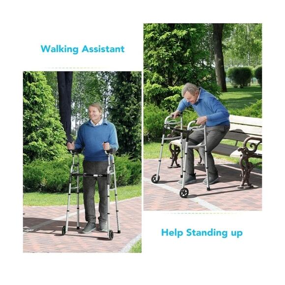 OasisSpace 300lb Capacity Folding Walker - Mobility Aid, 5-Inch Wheels, Armrest - Picture 6 of 7